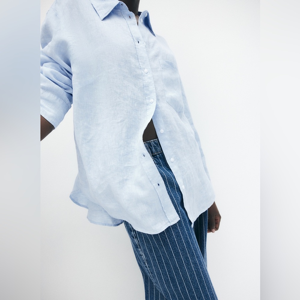 H&M Light Blue Linen Blend Shirt